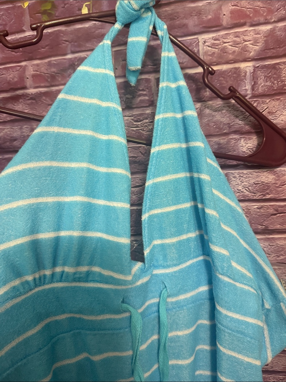 Striped Turquoise Blue Halter Cover-Up label cut medium size